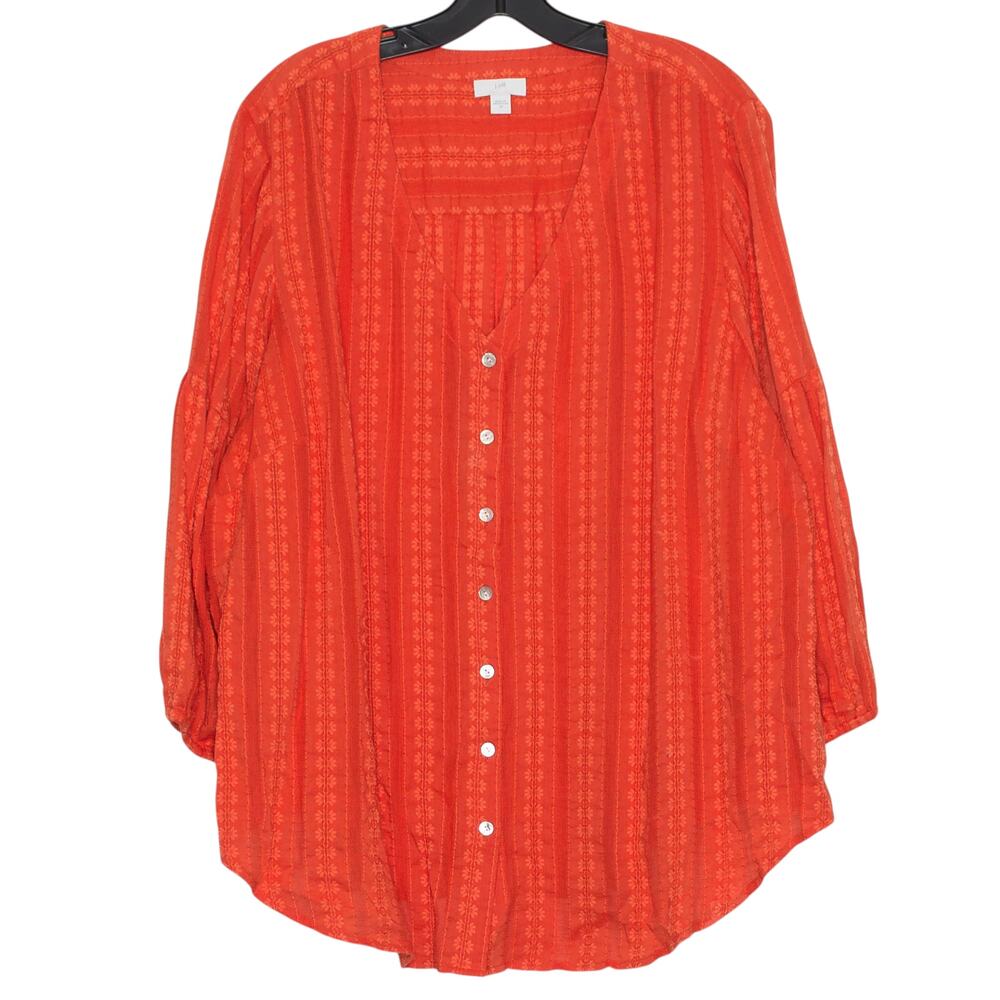 J Jill Top Floral Cottage Prairie Boho Coastal Grandma Romantic Button Orange 2X